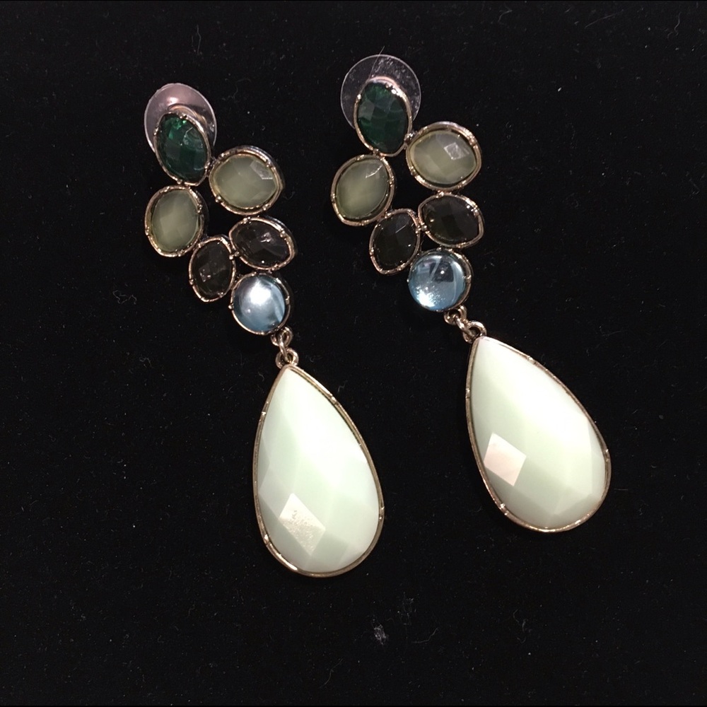 Elegant Green and Blue Teardrop Dangle Earrings